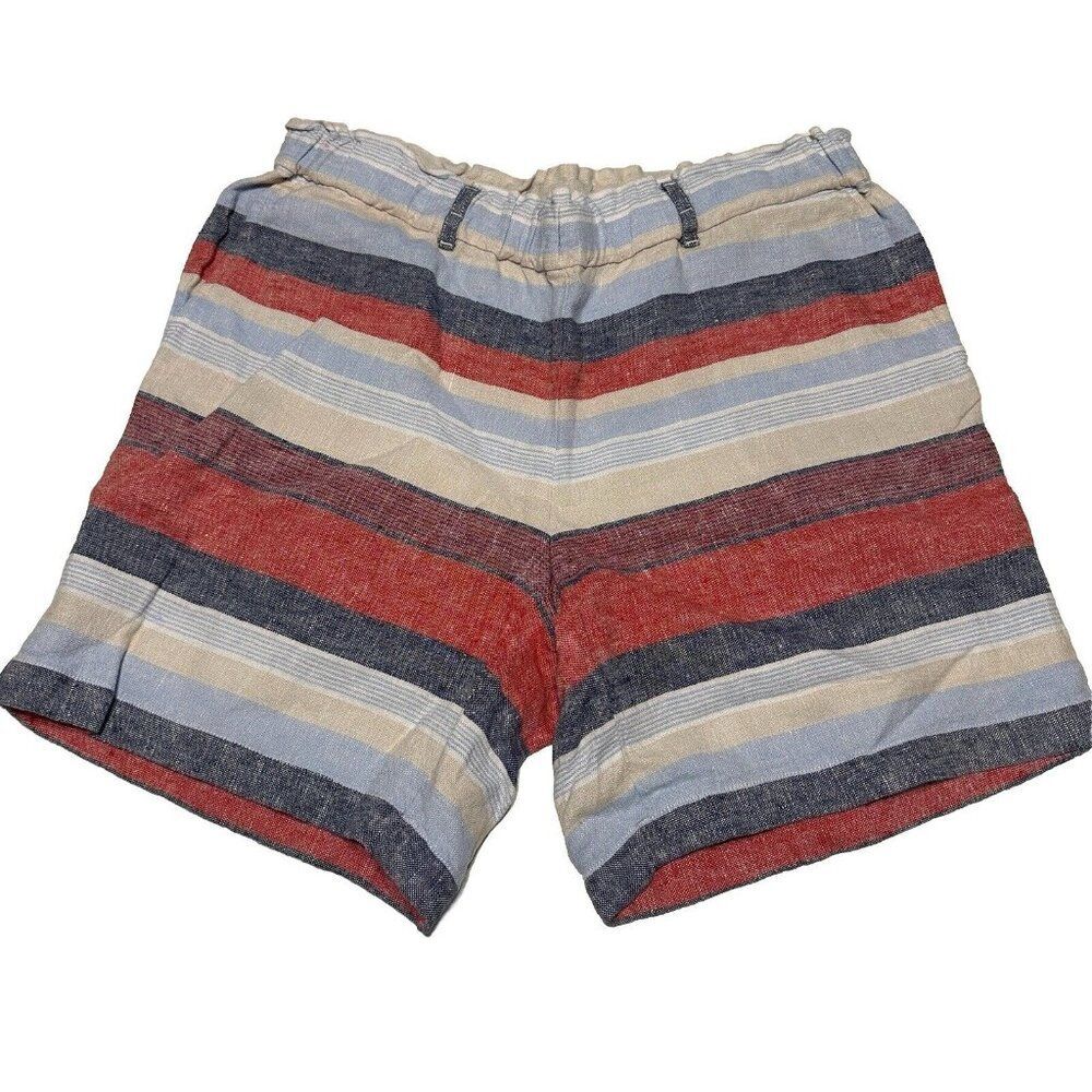 J. Jill Size Medium Love Linen Striped Pull On Shorts Red Blue Tan M